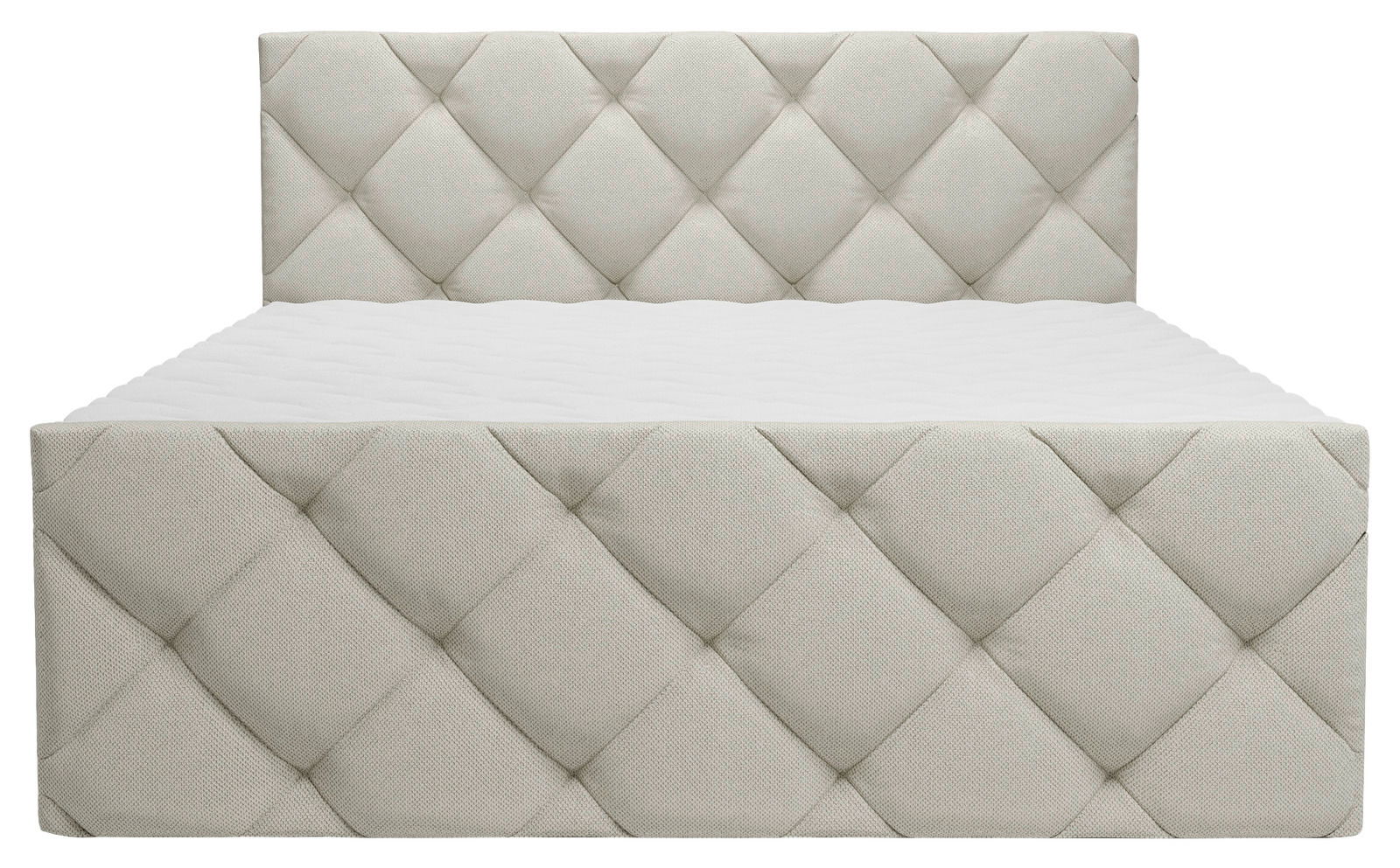 Boxbett mit gestepptem Kopfteil und Fußteil in Vorderansicht