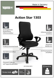 Schwarzer Drehsessel mit konturgeformter, höhenverstellbarer Rückenlehne und höhenverstellbaren Armlehnen, seitliche Perspektive