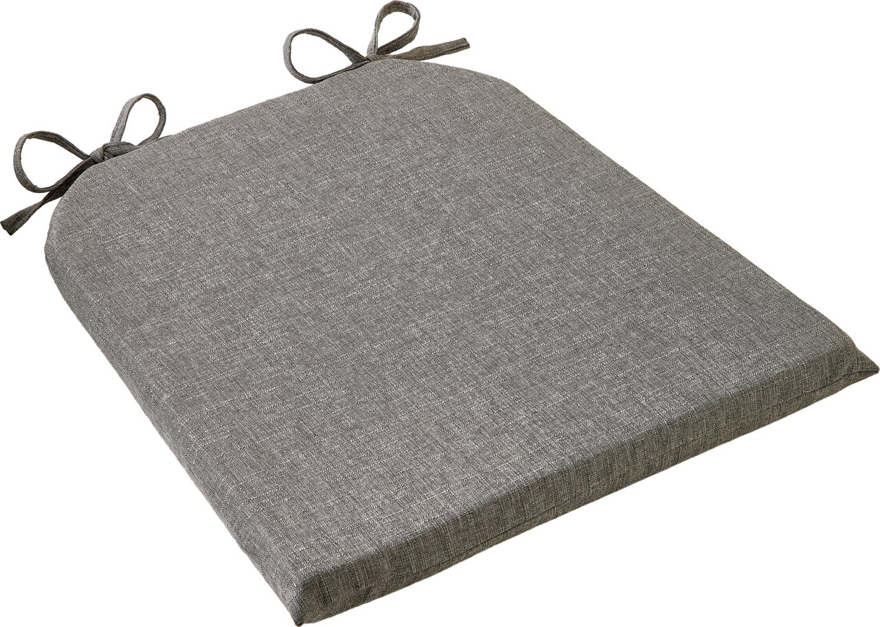 Linneweber Sitzkissen COMFORT Graue Sitzauflage mit Schleifen zur Befestigung, von oben betrachtet.