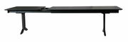 Moderner schwarzer Esstisch mit ausziehbarer Funktion, seitliche Perspektive