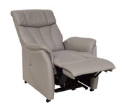 Beige tv-fauteuil in halfliggende positie, zijaanzicht