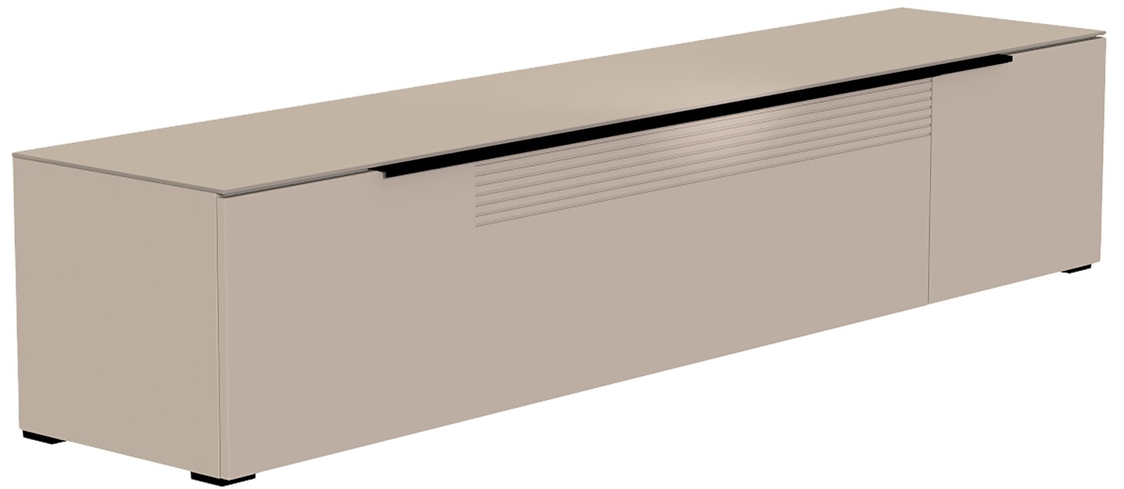 Beiges XL TV-Lowboard mit glatter Oberfläche und seitlicher Perspektive