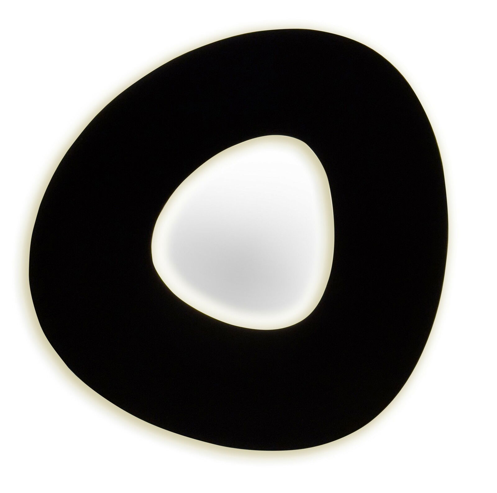 Moderne LED-Deckenleuchte in organischer Form, von oben betrachtet, mit sanftem Lichtschein.