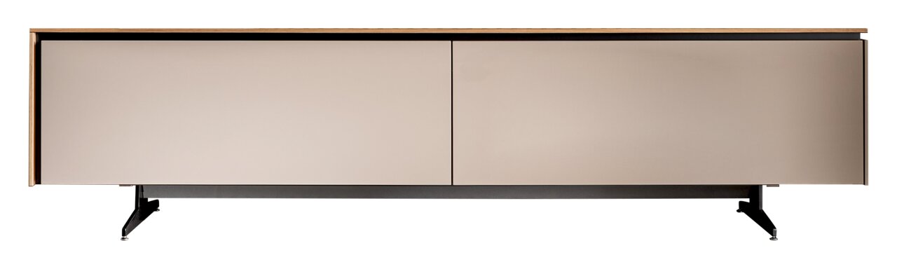 Munari Tv-element MO&MA Frontansicht eines modernen TV-Elements mit zwei Türen in neutralen Farben und einem minimalistischen Design.