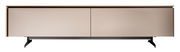 Frontansicht eines modernen TV-Elements mit zwei Türen in neutralen Farben und einem minimalistischen Design.