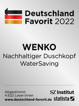 Auszeichnung für den nachhaltigen Duschkopf WaterSaving von WENKO, Deutschland Favorit 2022, Frontalansicht