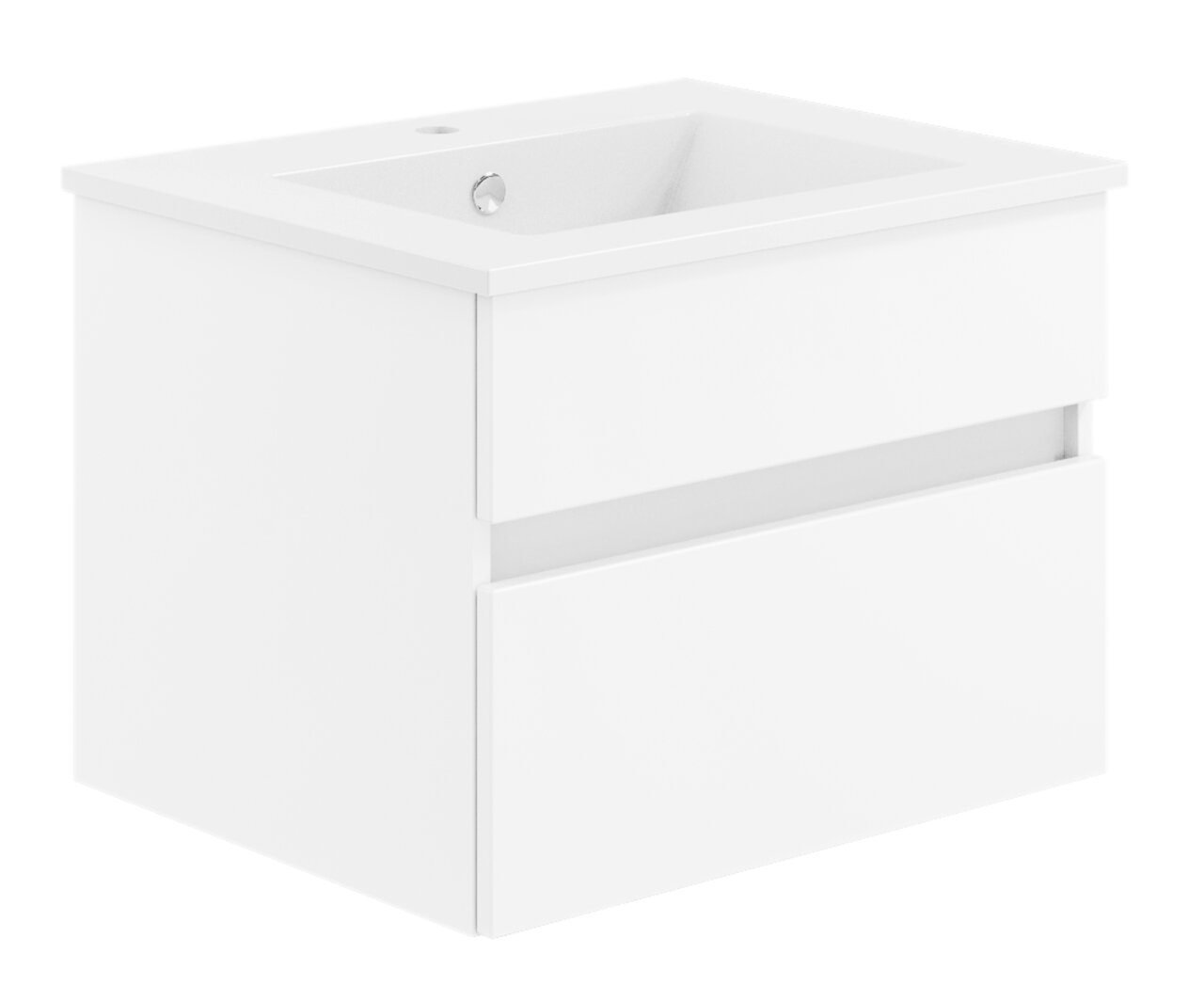 Puris Badkombination GET2YOU 21 Weiße Badkombination aus der Serie NEXT4YOU von Puris mit Waschbecken und zwei Schubladen, seitliche Perspektive