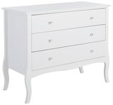 Weiße Kommode mit drei Schubladen, seitliche Perspektive