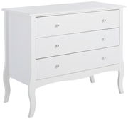 Weiße Kommode mit drei Schubladen, seitliche Perspektive