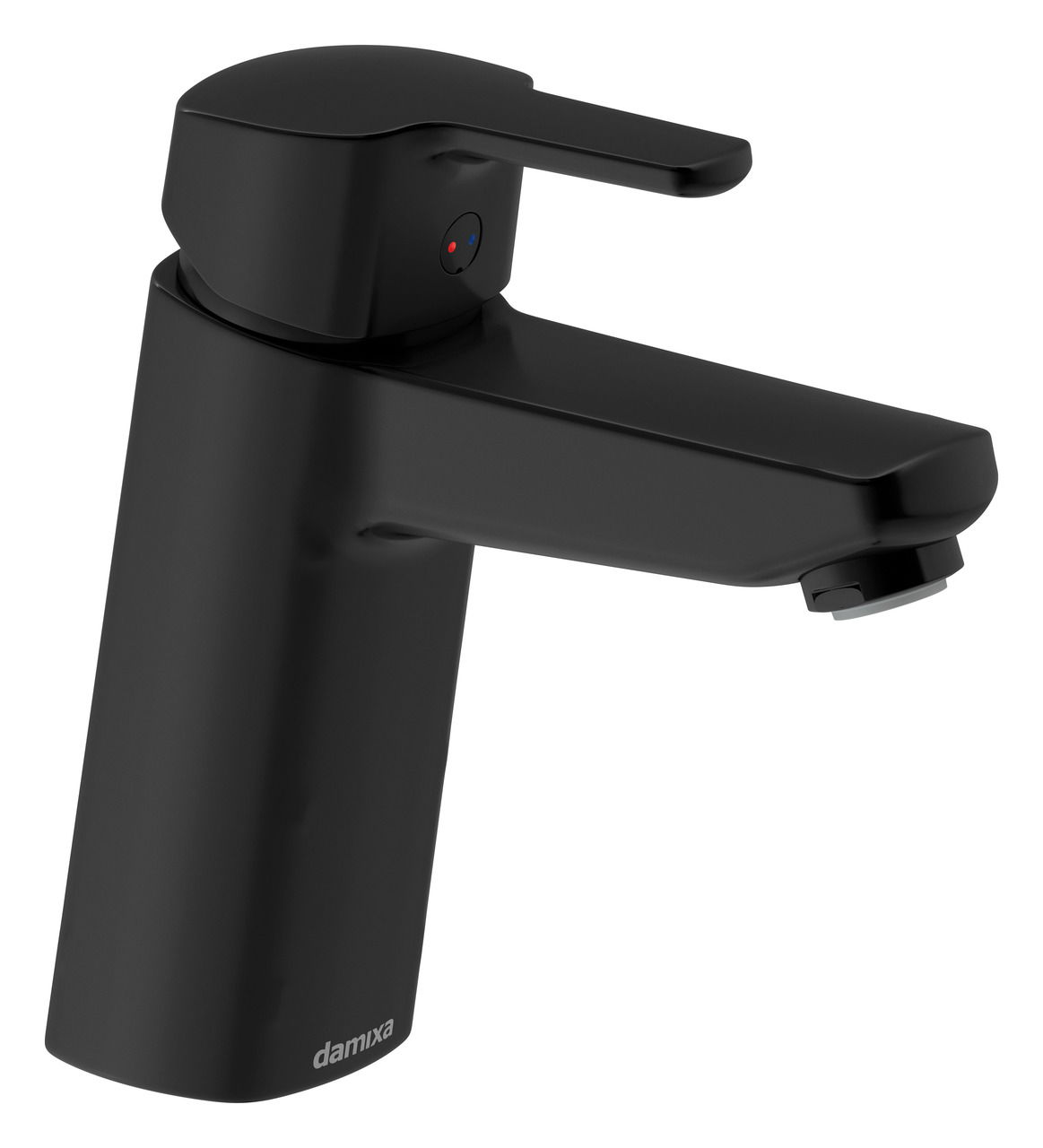 Schwarze Waschtischarmatur in seitlicher Perspektive