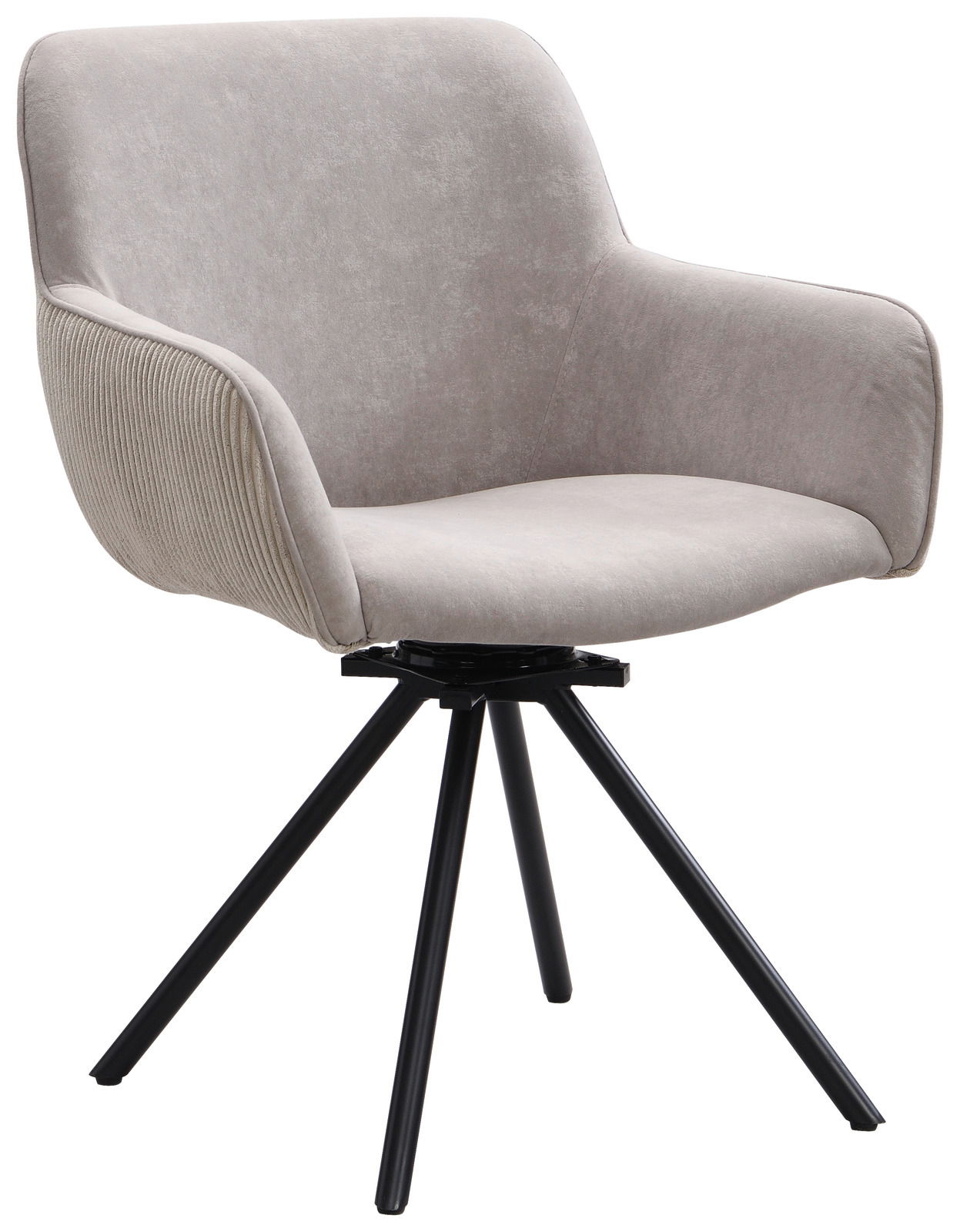 Z2 Armlehnstuhl MARTEN Moderner Armlehnstuhl mit grauem Stoffbezug und schwarzen Metallbeinen, seitliche Perspektive