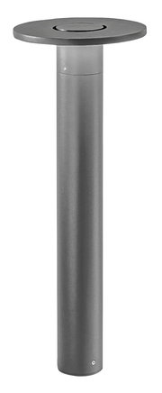 LED-Pollerleuchte in zylindrischer Form, seitliche Perspektive, graue Farbe, geeignet für Wegebeleuchtung.