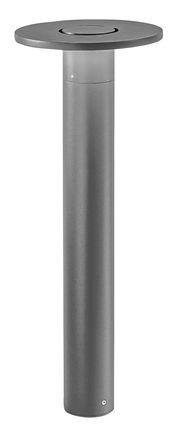 LED-Pollerleuchte in zylindrischer Form, seitliche Perspektive, graue Farbe, geeignet für Wegebeleuchtung.