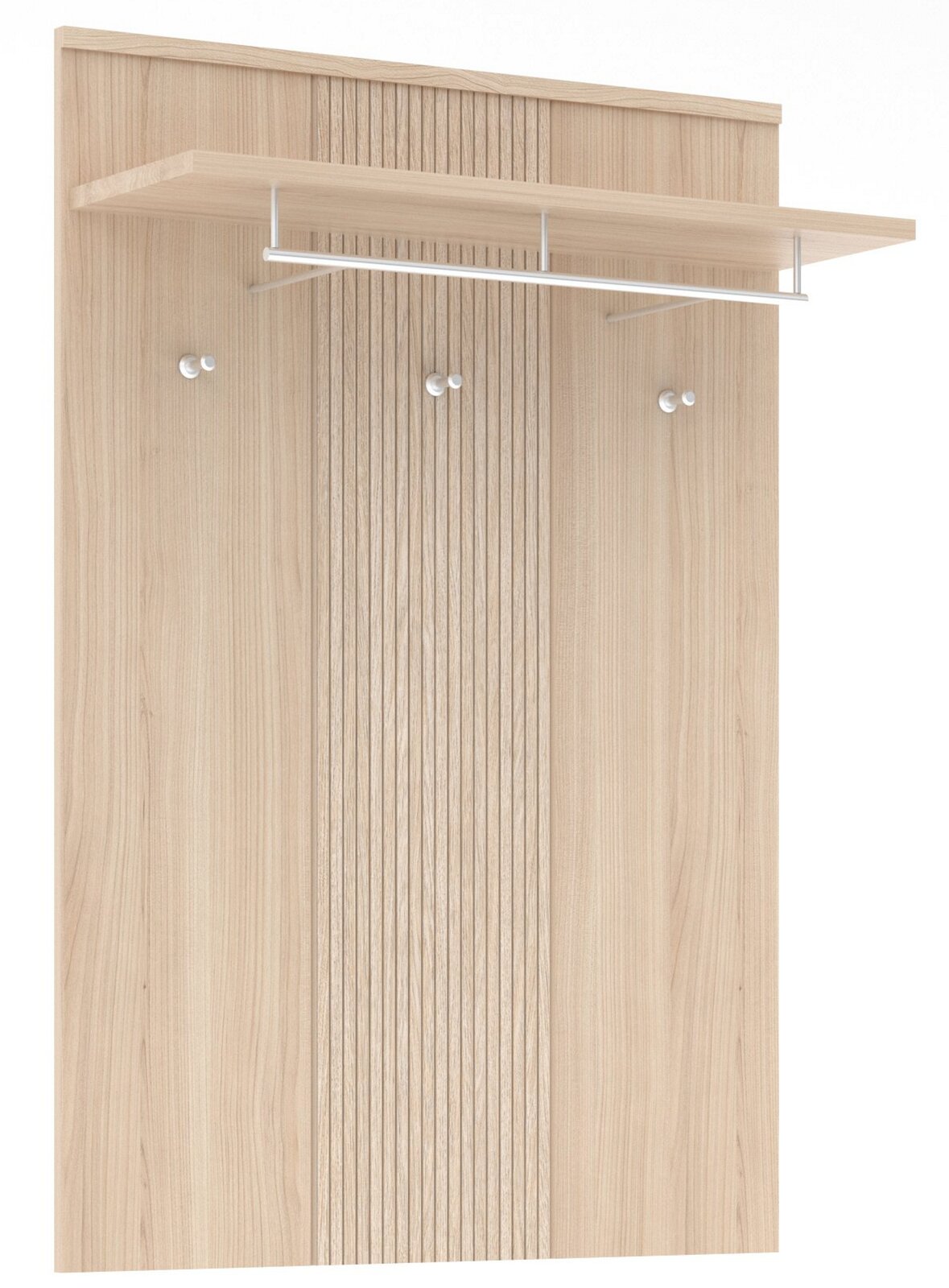 Voleo Garderobenpaneel BASEL Garderobenpaneel aus hellem Holz mit Ablage und Kleiderstange, Frontalansicht