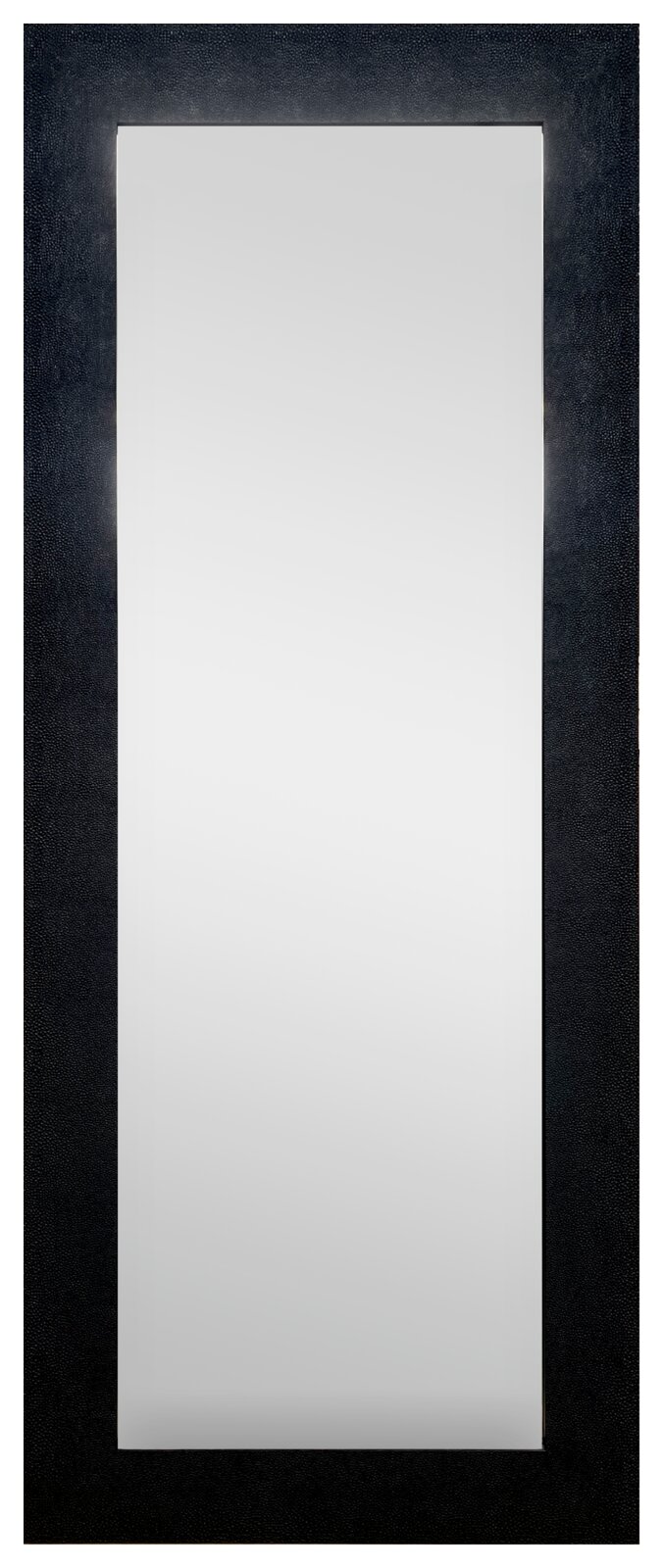 Großer rechteckiger Spiegel mit schwarzem Rahmen, frontal fotografiert.