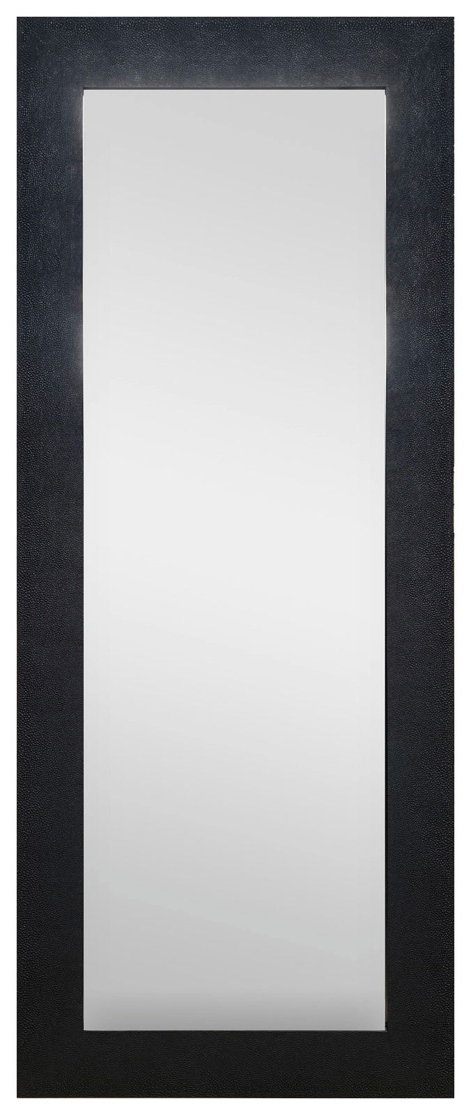 Großer rechteckiger Spiegel mit schwarzem Rahmen, frontal fotografiert.
