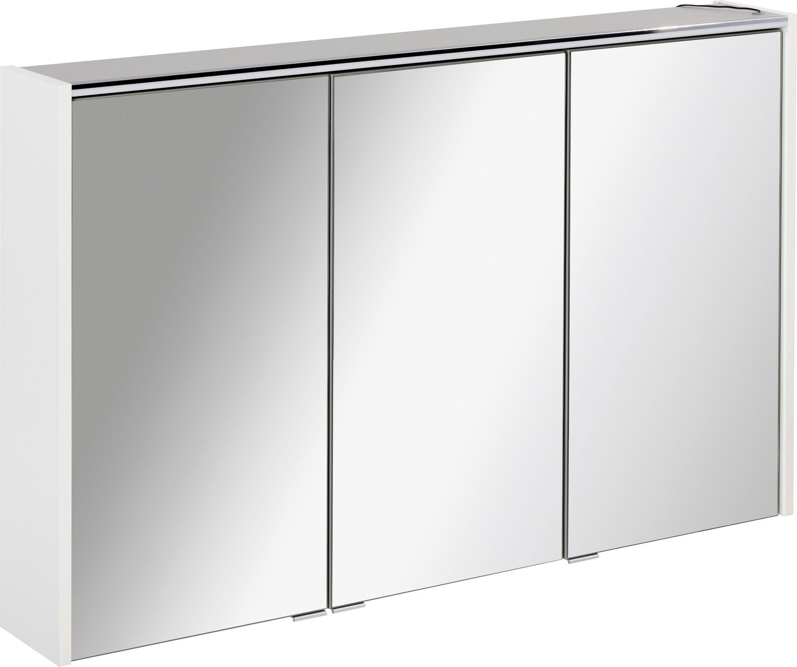 Moderner Spiegelschrank mit drei Türen, seitliche Perspektive