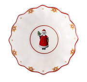 Obenansicht einer festlichen Schale mit Weihnachtsmann-Motiv und dekorativem Rand.