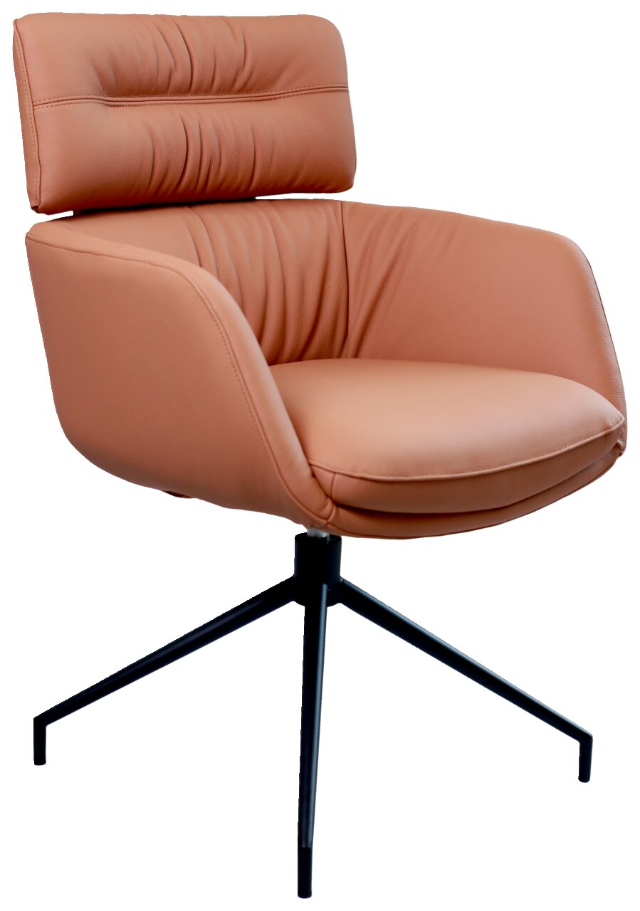 Dieter Knoll Fauteuil PABLO Moderne fauteuil van bruin leer met een zwart metalen frame, zijaanzicht