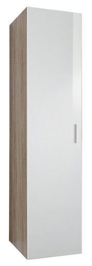 Multifunctionele kast met houten afwerking aan de zijkant en een witte deur, zijaanzicht