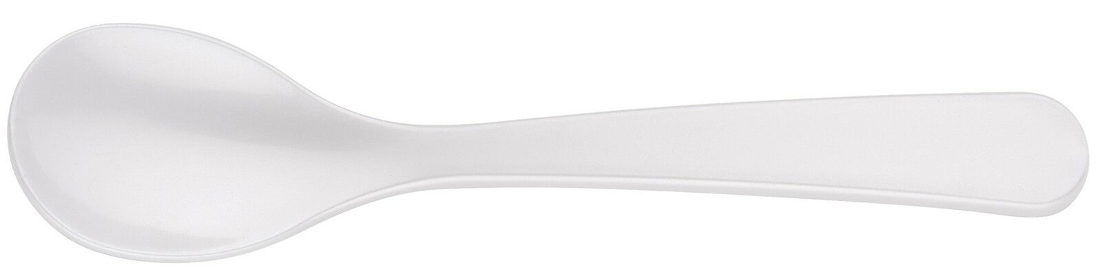 Weißer Eierlöffel aus Kunststoff, seitliche Ansicht