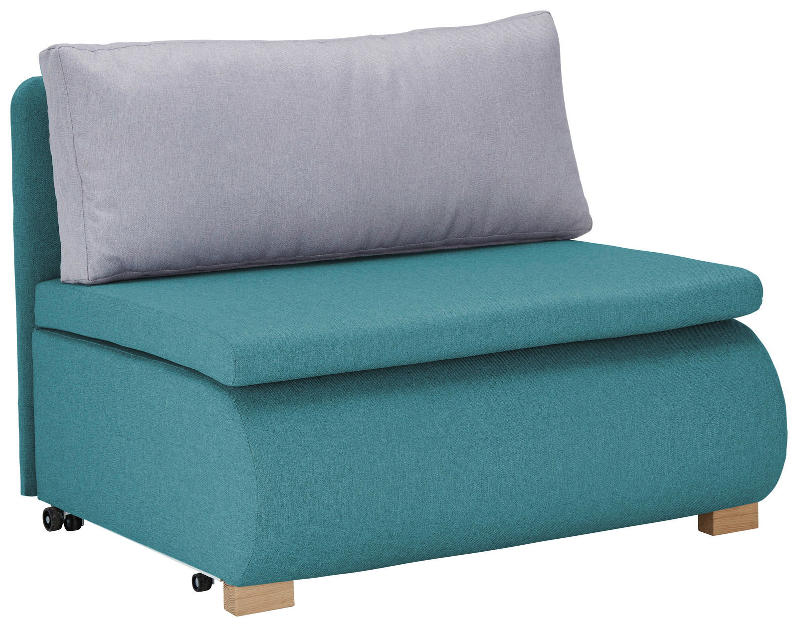 Z2 Schlafsessel KENY Moderner Funktionssessel in Türkis mit grauem Rückenkissen, seitliche Perspektive