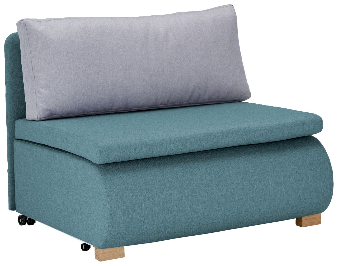 Z2 Schlafsessel KENY Moderner Funktionssessel in Türkis mit grauem Rückenkissen, seitliche Perspektive