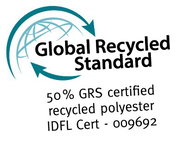 Logo des Global Recycled Standard mit 50% GRS zertifiziertem recyceltem Polyester, IDFL Zertifikat - 009692, aus der Vorderansicht.
