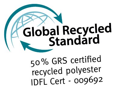 Logo des Global Recycled Standard mit 50% GRS zertifiziertem recyceltem Polyester, IDFL Zertifikat - 009692, aus der Vorderansicht.