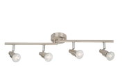 LED-Strahler mit vier verstellbaren Spots in moderner, gebürsteter Metalloptik, seitliche Perspektive