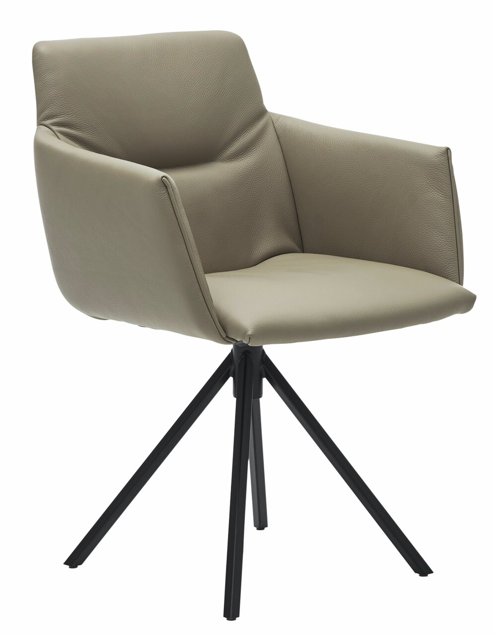 Musterring Sessel MR JUSTB! SP500 Moderner Sessel mit beigem Lederbezug und schwarzen Metallbeinen, seitliche Perspektive