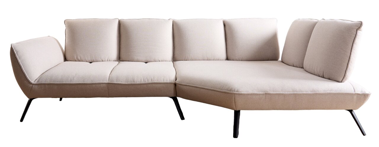 Beige Longchairkombination mit schwarzem Metallgestell, seitliche Perspektive