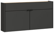Moderner, breiter Hängeschuhschrank in dunklem Grau, frontal abgebildet.