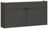 Moderner, breiter Hängeschuhschrank in dunklem Grau, frontal abgebildet.