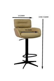 Barhocker in Seitenansicht mit beigem Polstersitz, schwarzem Metallgestell und Fußstütze, Maße: Höhe 990-1160 mm, Breite 540 mm, Tiefe 520 mm
