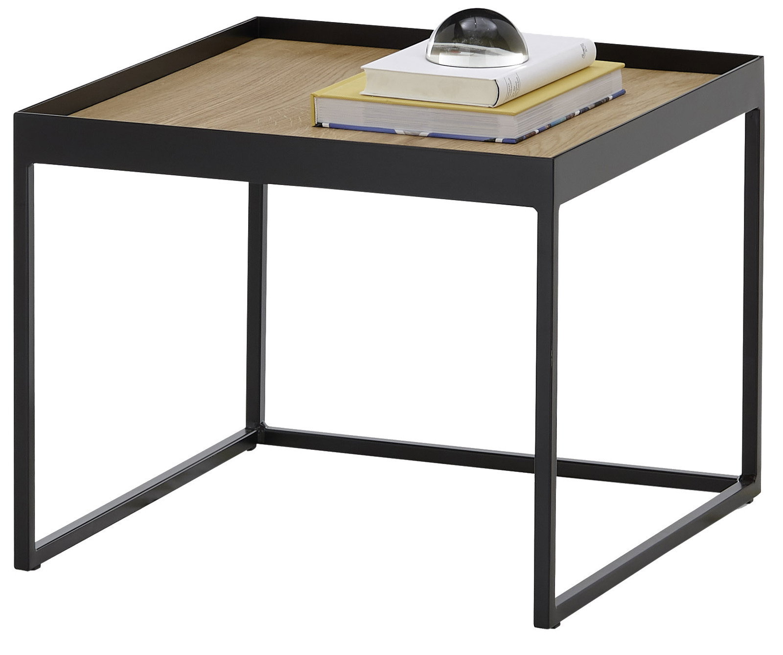 Set one by Musterring Beistelltisch SET ONE ORLANDO Moderner Beistelltisch mit schwarzem Metallrahmen und Holzplatte, seitliche Perspektive