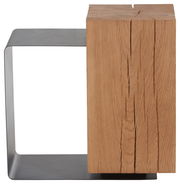 Moderner Beistelltisch aus Holz und Metall, seitliche Perspektive