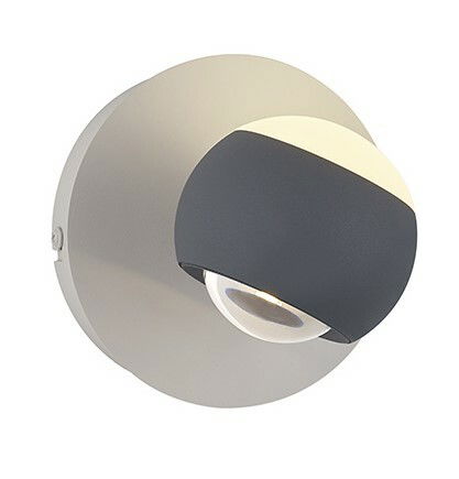 Moderne Wandleuchte mit rundem, zweifarbigem Design, seitliche Perspektive