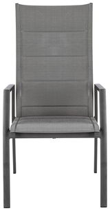 Moderner Gartensessel aus grauem Metallgeflecht, Frontalansicht
