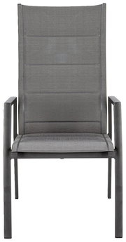 Moderner Gartensessel aus grauem Metallgeflecht, Frontalansicht