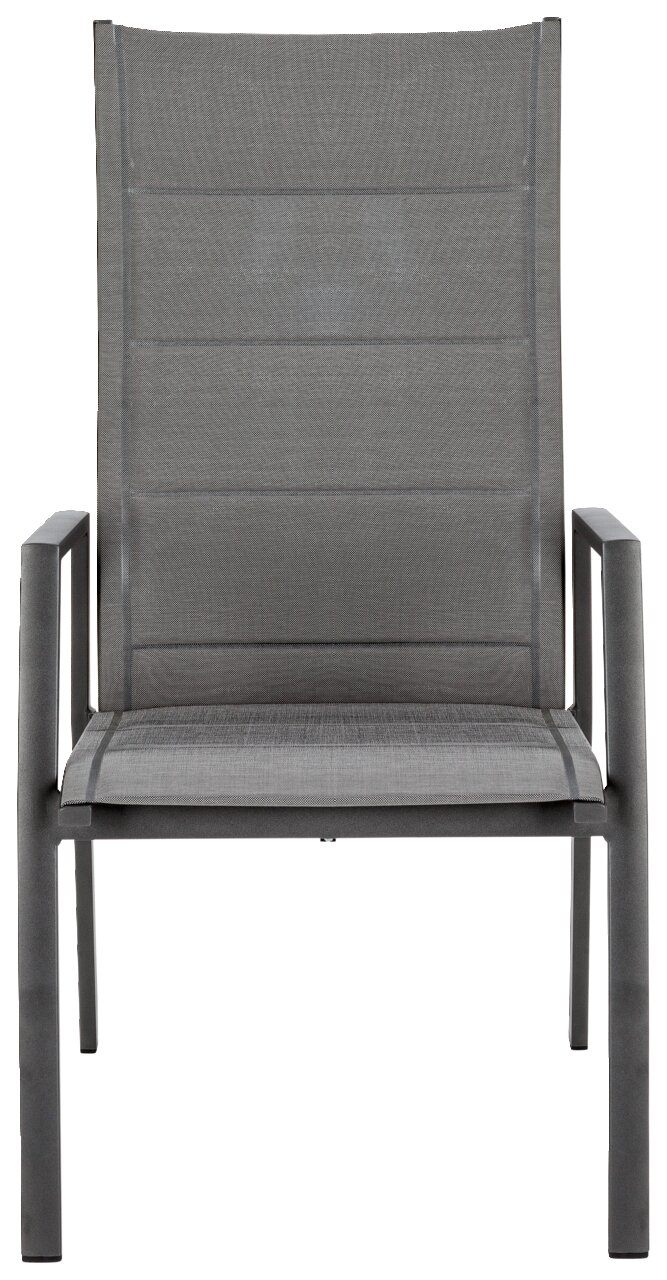 Moderner Gartensessel aus grauem Metallgeflecht, Frontalansicht