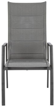 Moderner Gartensessel aus grauem Metallgeflecht, Frontalansicht