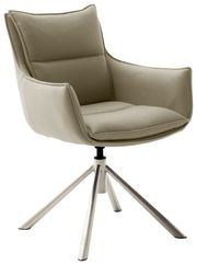 Moderner Sessel mit beigem Polster und Metallbeinen, seitliche Perspektive