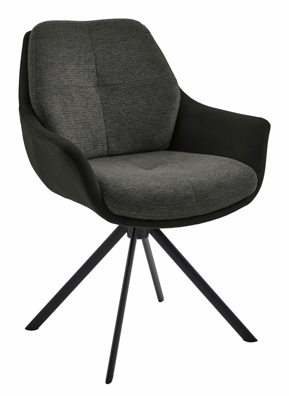 Valnatura Armlehnstuhl MANADO Moderner Armlehnstuhl mit grauem Stoffbezug und schwarzem Gestell, seitliche Perspektive