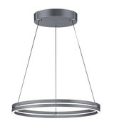 Moderne Pendelleuchte PURE-E-LOOP von Paul Neuhaus in seitlicher Perspektive, mit zwei eleganten, kreisförmigen LED-Ringen und schwarzer Aufhängung.