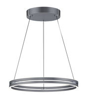 Moderne Pendelleuchte PURE-E-LOOP von Paul Neuhaus in seitlicher Perspektive, mit zwei eleganten, kreisförmigen LED-Ringen und schwarzer Aufhängung.