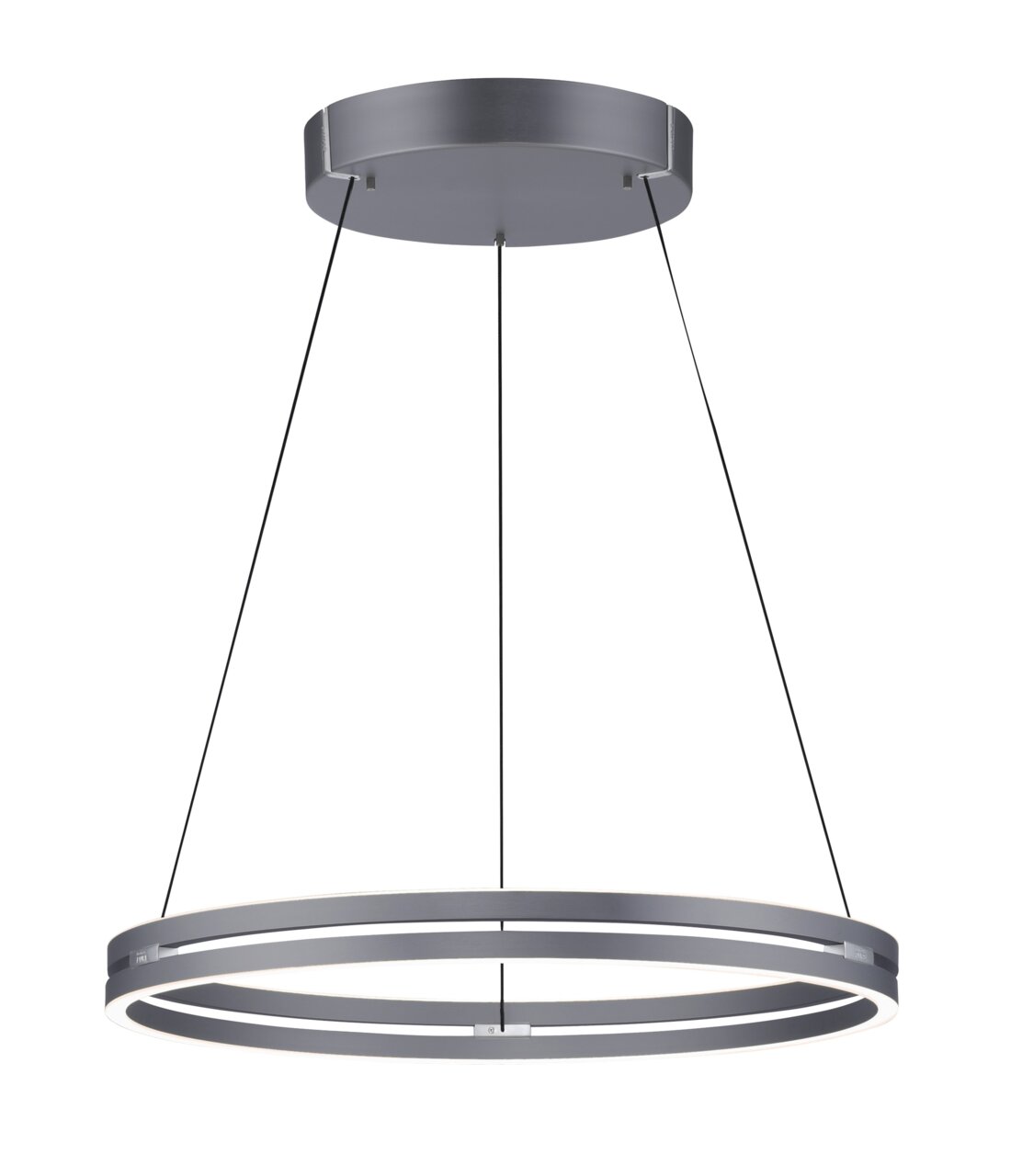 Moderne Pendelleuchte PURE-E-LOOP von Paul Neuhaus in seitlicher Perspektive, mit zwei eleganten, kreisförmigen LED-Ringen und schwarzer Aufhängung.