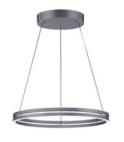 Moderne Pendelleuchte PURE-E-LOOP von Paul Neuhaus in seitlicher Perspektive, mit zwei eleganten, kreisförmigen LED-Ringen und schwarzer Aufhängung.