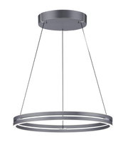Moderne Pendelleuchte PURE-E-LOOP von Paul Neuhaus in seitlicher Perspektive, mit zwei eleganten, kreisförmigen LED-Ringen und schwarzer Aufhängung.