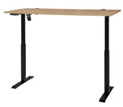 Höhenverstellbarer E-Schreibtisch aus Melamin mit schwarzem Gestell, seitliche Perspektive